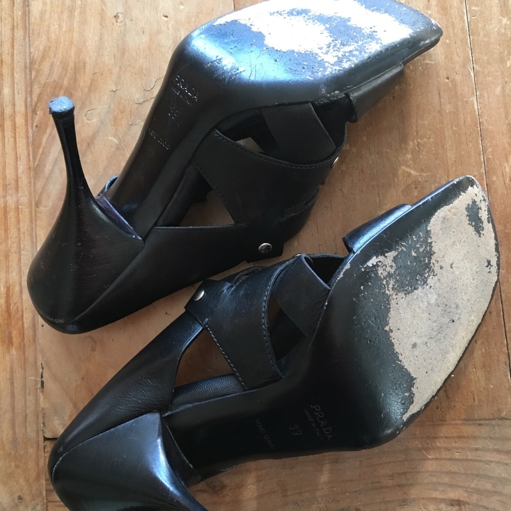 Prada Leather Black Heeled Sandals - Picture 7 of 8